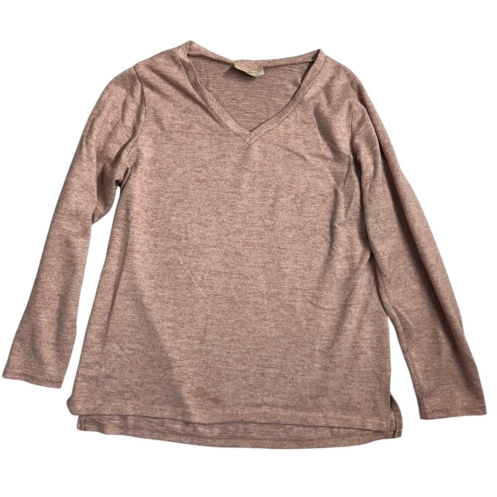 Bobbie Brooks XL Womens V Neck Long Sleeve Casual‎ Top Blouse Pink Heather